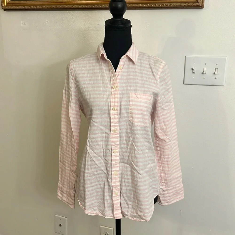 J.Crew Linen and Cotton Striped Button Down, Sz. S.